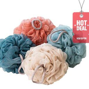 Set of 4 Loofah Bath Shower Sponges Pouf Mesh Ball Exfoliating Body Scrubber